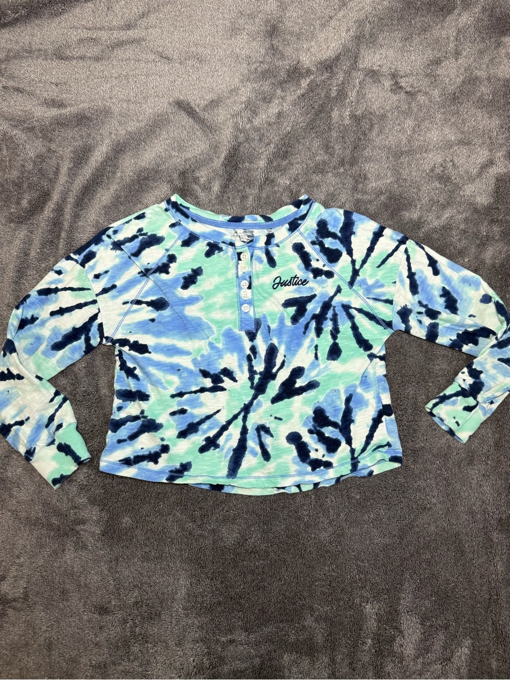 Justice Blue and Aqua Tie-Dye Long Sleeve Henley Top